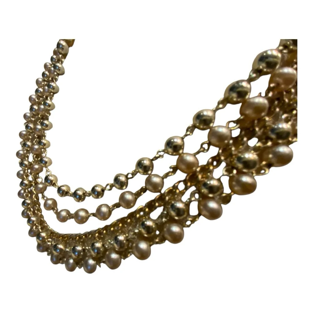 Vintage Coro Necklace Gold Beige Pearl Multi Strand - Picture 5 of 7